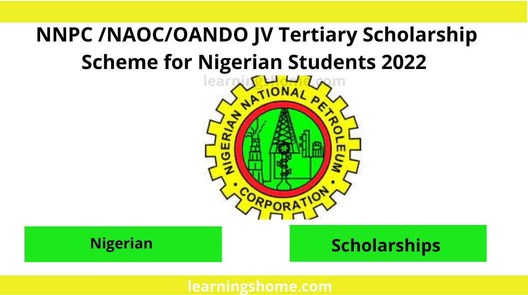 NNPC /NAOC/OANDO JV Tertiary Scholarship p Joint Venture is pleased to offer its Tertiary Scholarship Scheme for students with excellent in academic records. The 2022 NAOC tertiary scholarship scheme solely for application/examination for all qualified candidates.